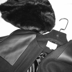 Wool Coat with Pleather Details